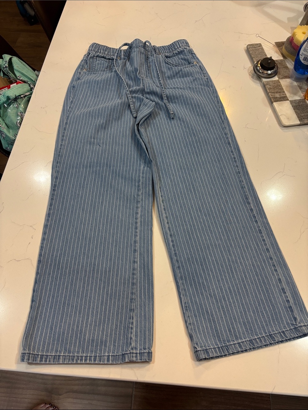 Women's Blue Pinstripe Wide Leg Jeans